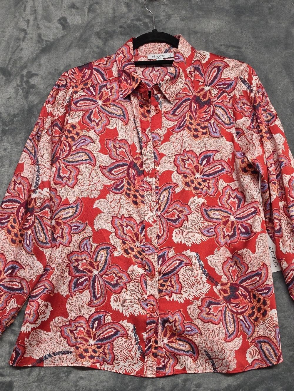 Chico's Red Floral Print Button-Down Shirt